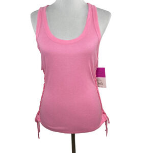 Steve Madden PINK Ribbed Racerback Tank Raw Hem Side Lace Up Tie 3470511 NEW Med